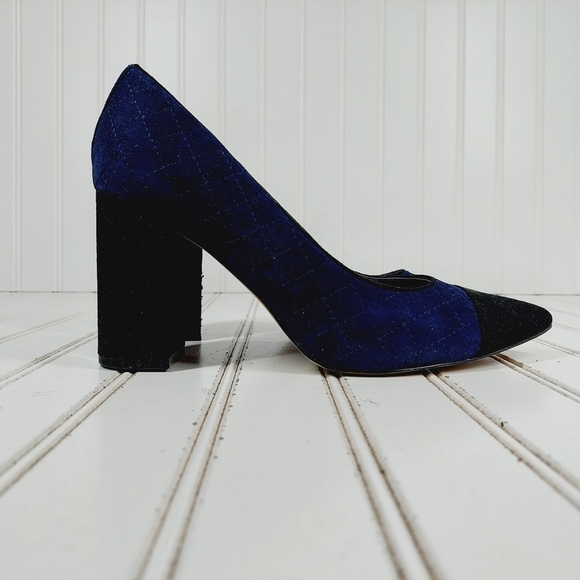 Tommy Hilfiger Violin Navy Blue Black Block Heel Pointy Toe Heels K994 - Picture 5 of 12